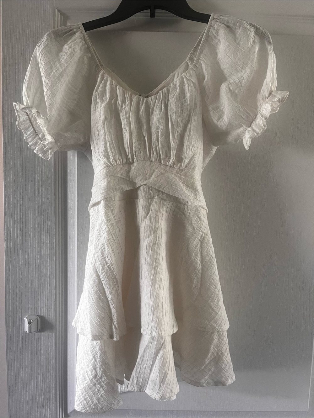 Katie j nyc girls White Delilah Puff-Sleeve Mini Dress size L